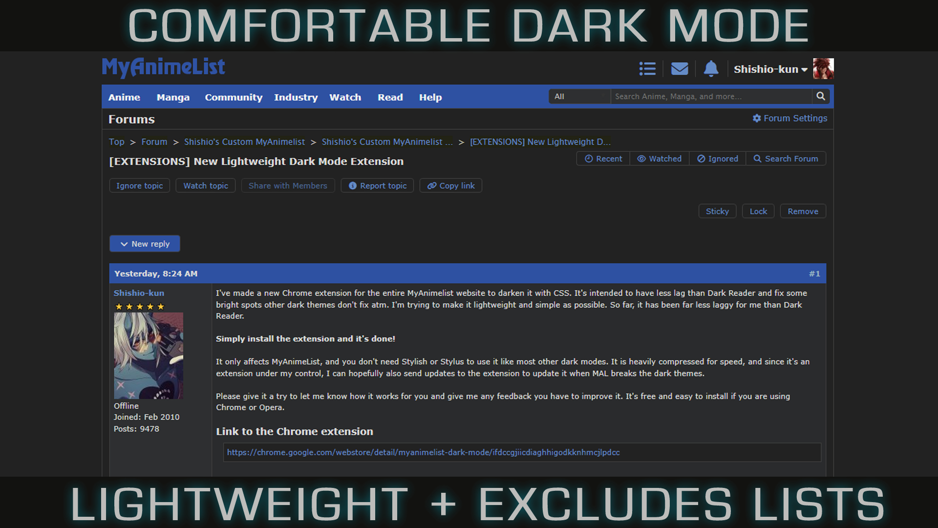 Comfortable Dark Mode - Excludes Lists