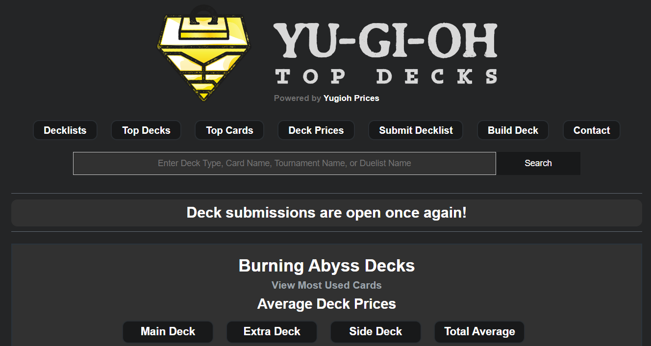 Yugioh Top Decks - Dark Mode