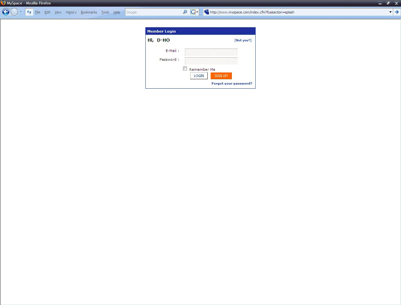MySpace Simple Login Screen