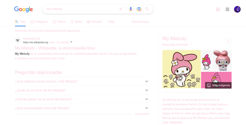 Google letras rosadas, pero ahora en color pastel.