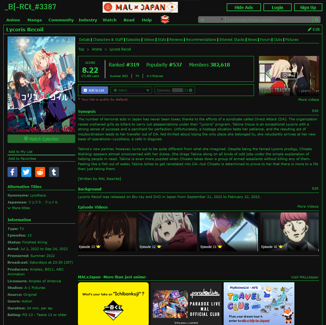 MyAnimeList fully customizable (def: black-green)