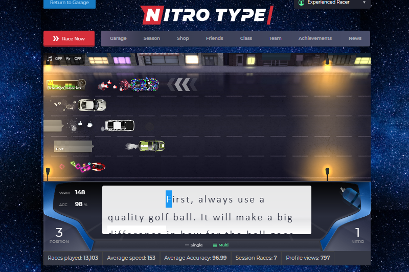 Nitro type transparent typed text