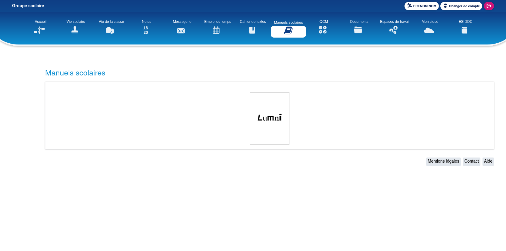Barre de menus en haut pour ÉcoleDirecte