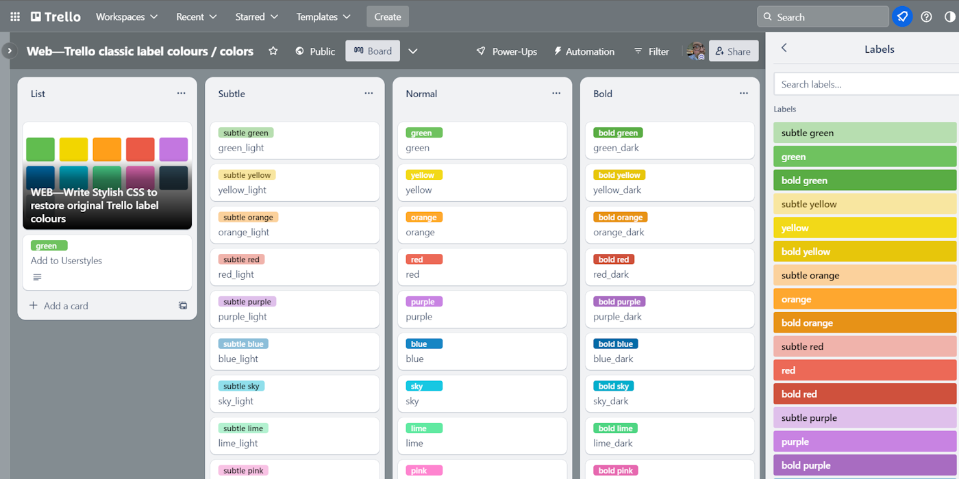 Trello classic label colours