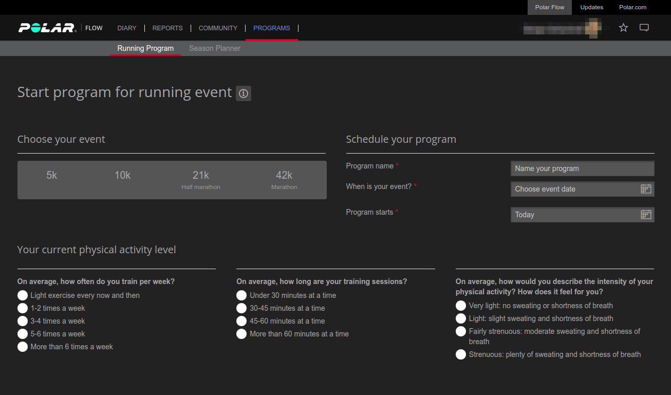 Polar Flow ( flow.polar.com ) Dark Theme