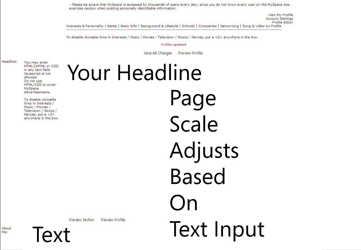 MySpace Profile Edit Page Enhancer