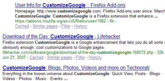 CustomizeGoogle - remove filtered
