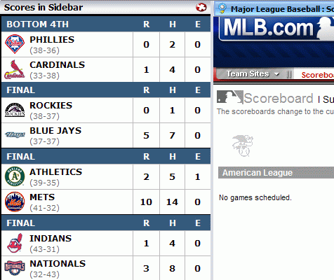 Scores in Sidebar - MLB