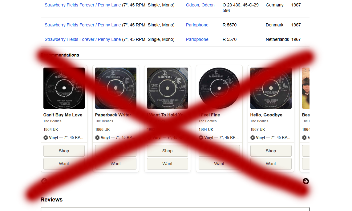 Hide release recommendations on Discogs