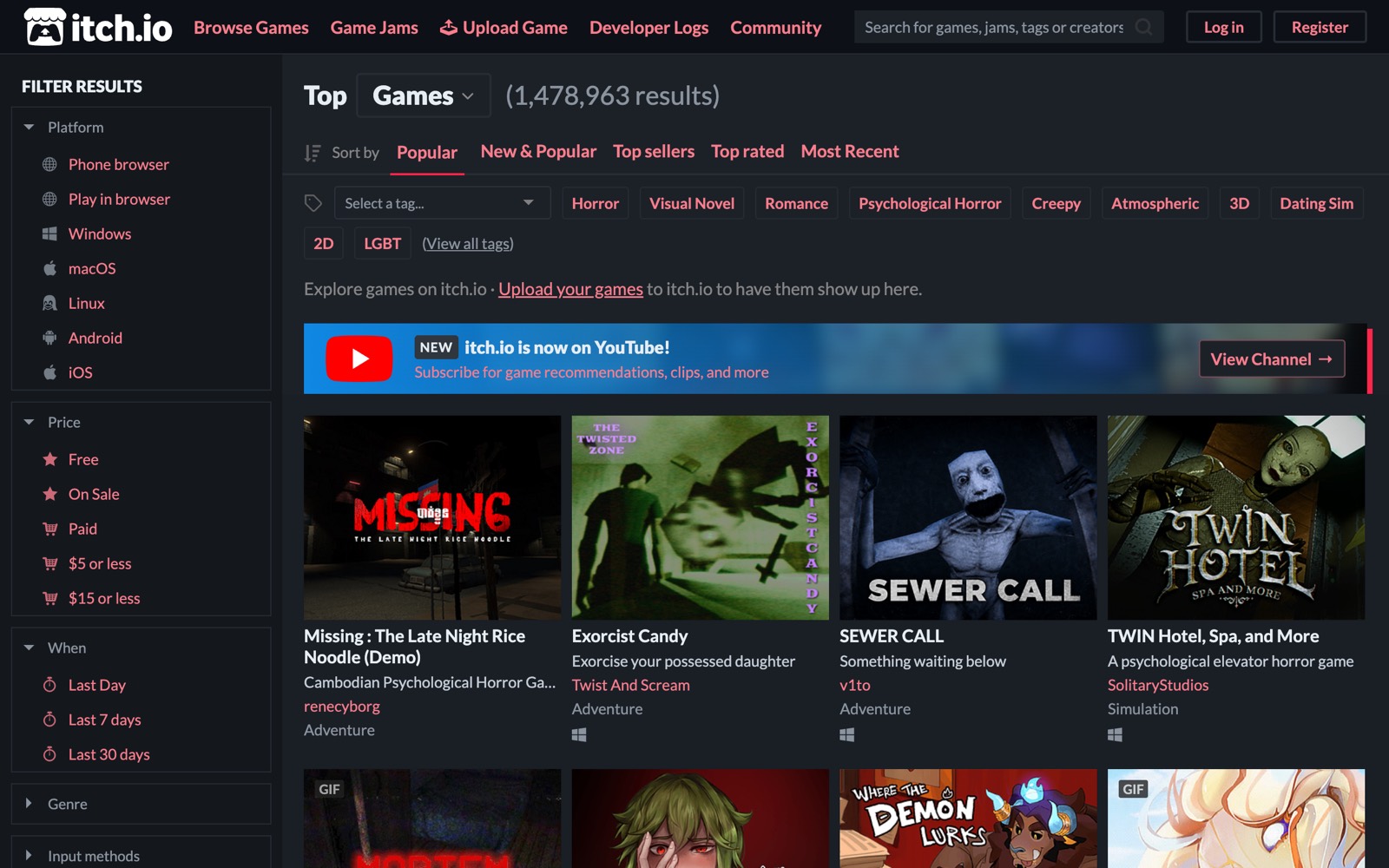 itch.io Dark 2026