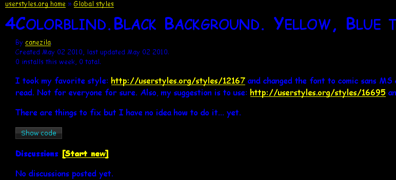 4Colorblind.Black Background.  Yellow, Blue text.