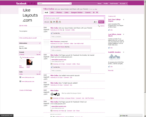 Pink Facebook 2010 NEW!! - www.iLikeLayouts.com