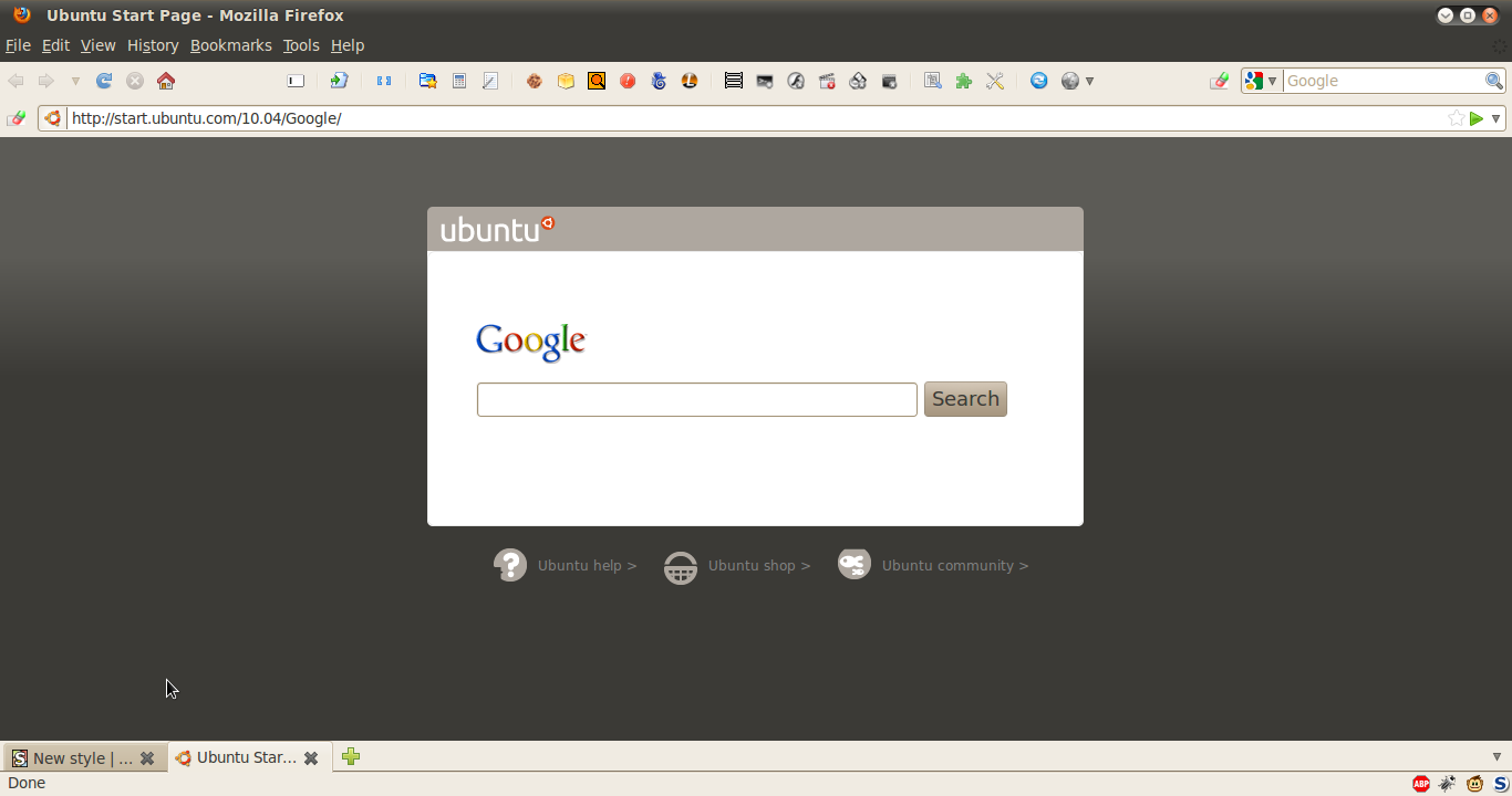 Ubuntu 10.04 Ambiance Firefox Start Page