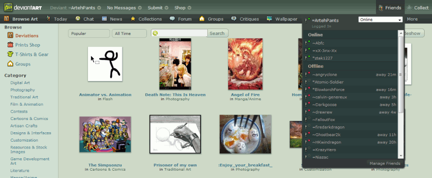 deviantART Dark Friends Menu