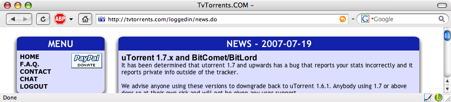 TVTorrents.com - Remove ads, links section and top