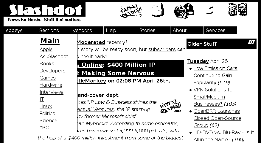 slashdot sidebar dropdown