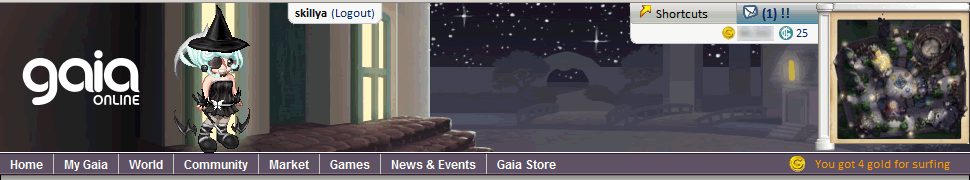 Gaia Online - Tweaks for header (2007-08 redesign)