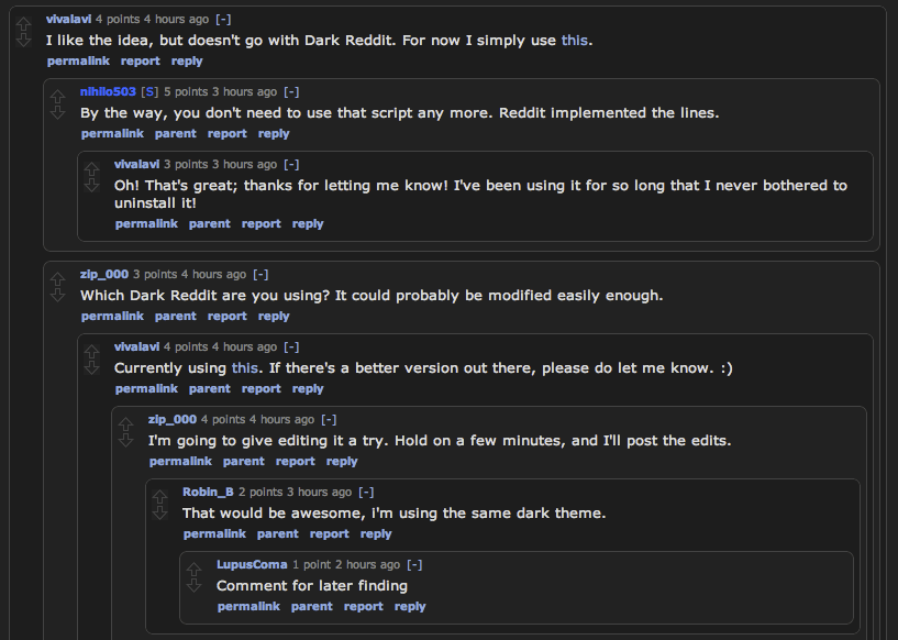 Reddit Comment Boxes for The Dark Reddit