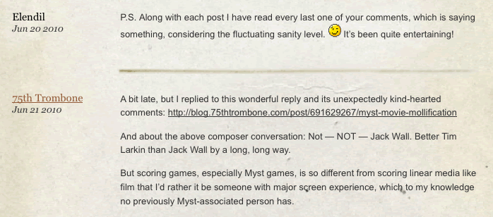 Myst Movie comment sanity
