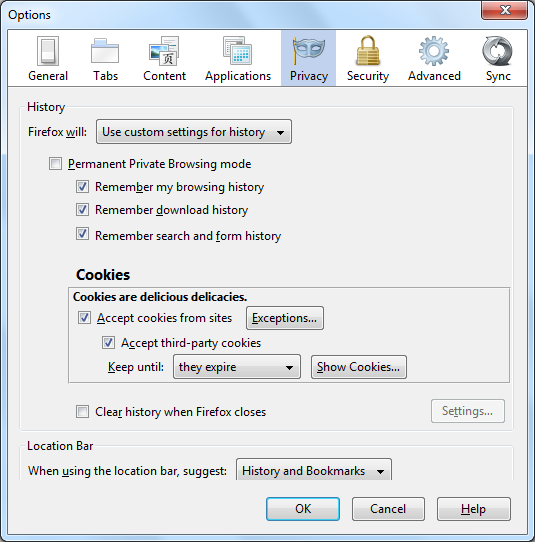 Firefox: Cookies are delicious delicacies.