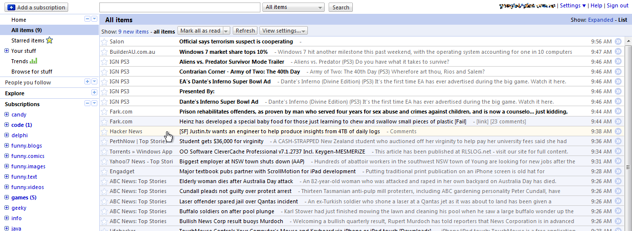 Google Reader - My Tweaks