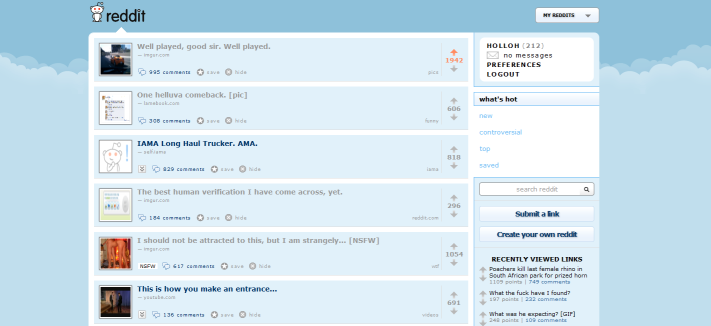 Reddit : Twitter 2.5 (one sidebar) [July 2010]