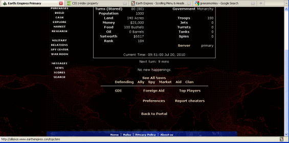 Earth Empires - Scrolling Menu & Header