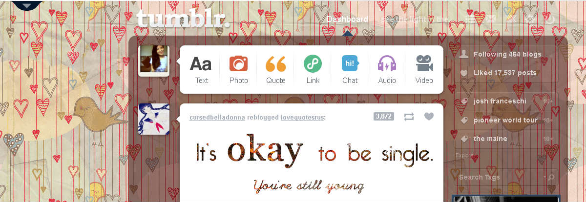 cute ducks and hearts (tumblr dashboard)