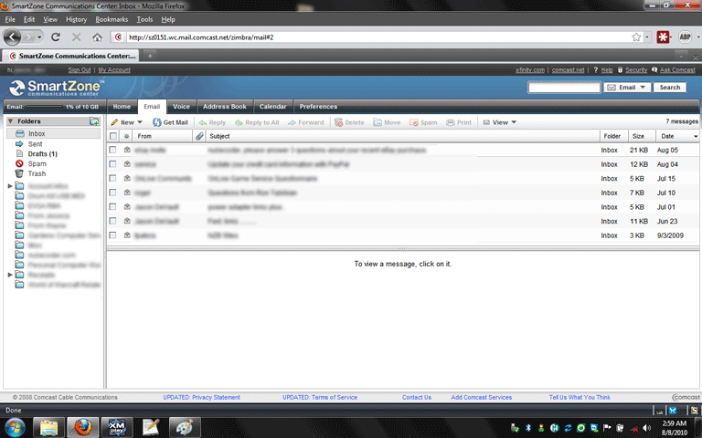 Comcast SmartZone Webmail - Layout / Ad Cleaner