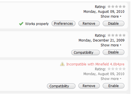 Firefox 4 Add-Ons Hide Compatibility Warning
