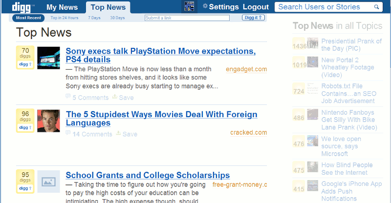 Digg v4 - Widescreen