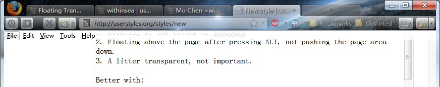 Floating Transparent Menubar for Firefox 4