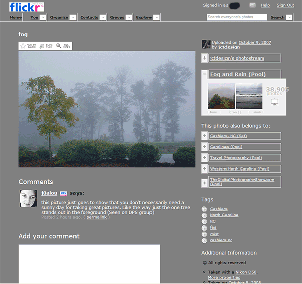 Flickr in mostly white, grays and black