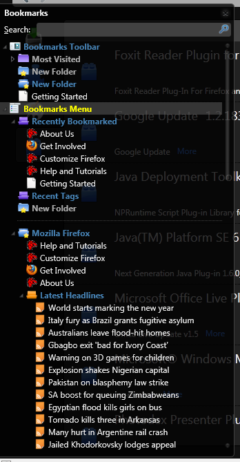 Dark Transparent Bookmark/History Sidebar Autohide