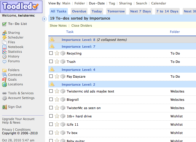 Toodledo Twist - Cleaner, nicer theme.