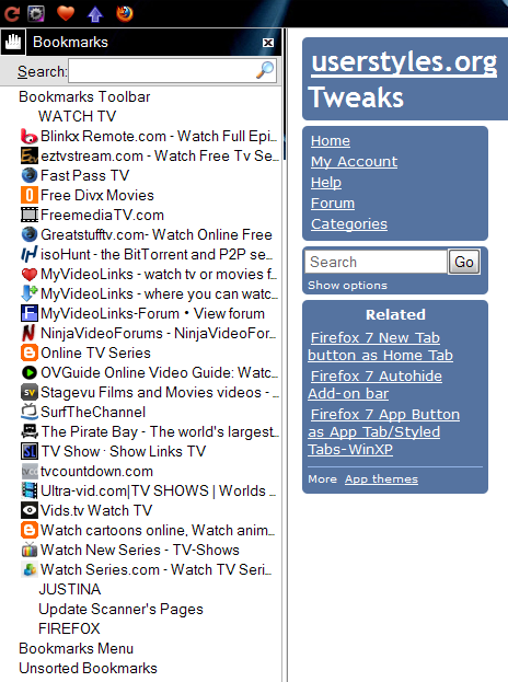 Firefox Bookmark Toolbar and Sidebar Tweaks