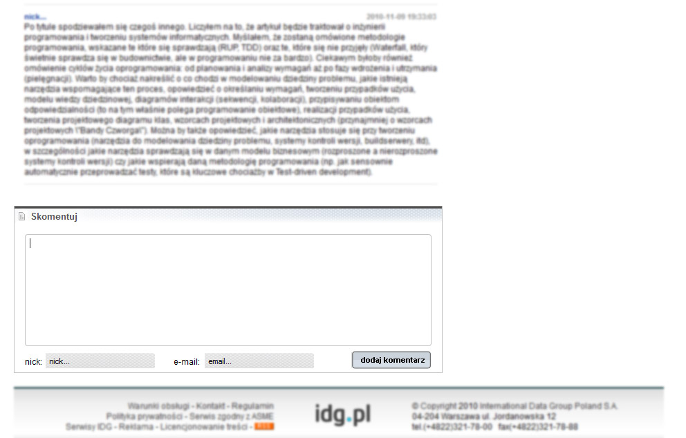 naprawa pola komentarzy w nowym idg.pl