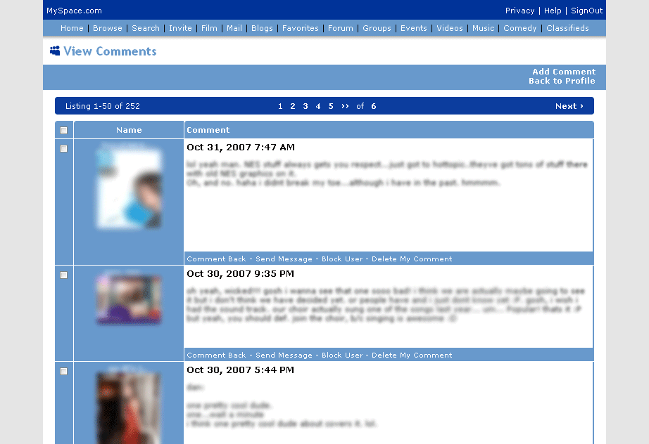 MySpace New Skin Style Comment Page