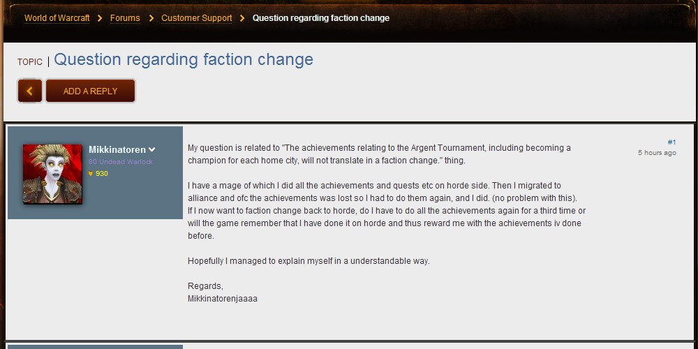 WoW Battle.net forums - lighter version
