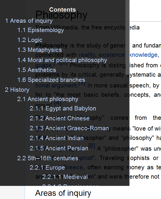 Wikipedia - Expandable Table of Contents