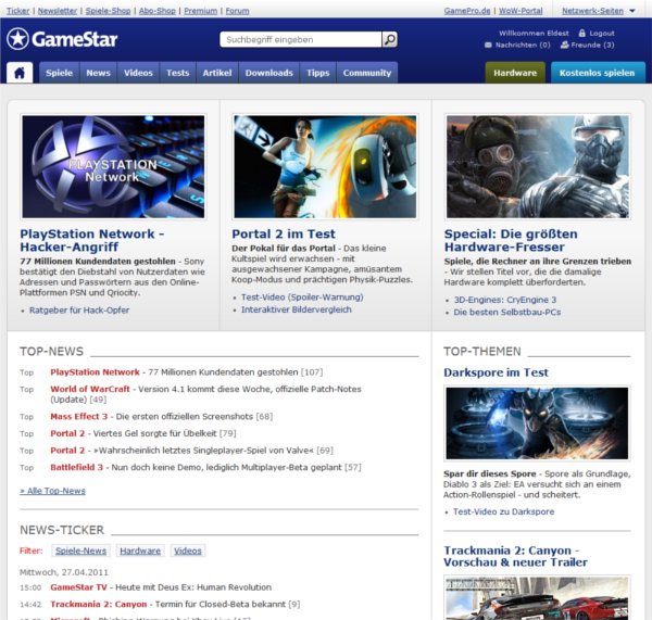 2011//GameStar: Breitere Newsleiste, ohne Werbung