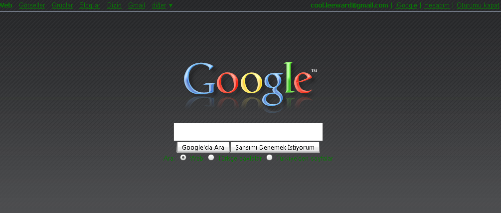 Google Web Arama - siyah gri düzen türkiye sayfa