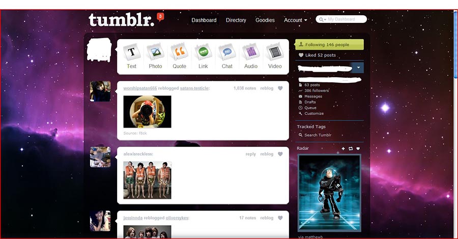 TUMBLR - magenta space nebula theme