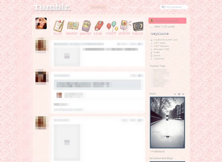 pretty in pink tumblr dashboard theme