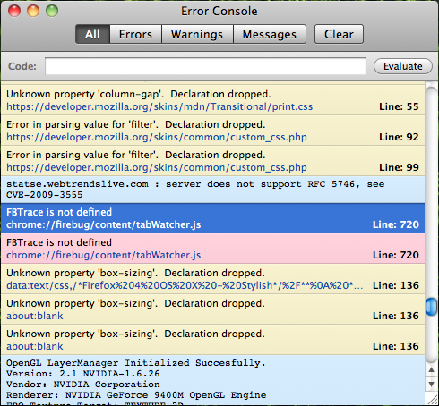 Firefox 4 OS X - Error Console