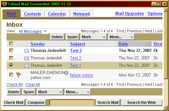 Yahoo! Mail Classic - simple layout (2007)