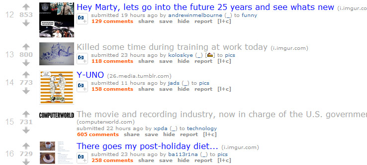 Reddit: Orange Comments / Light Gray Visited Links