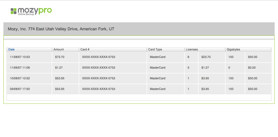 MozyPro Print Invoice Style