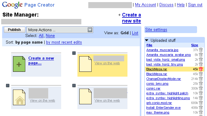 Google Pages: Item Highlighting