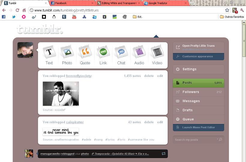 White and Transparent TUMBLR Dashboard Theme